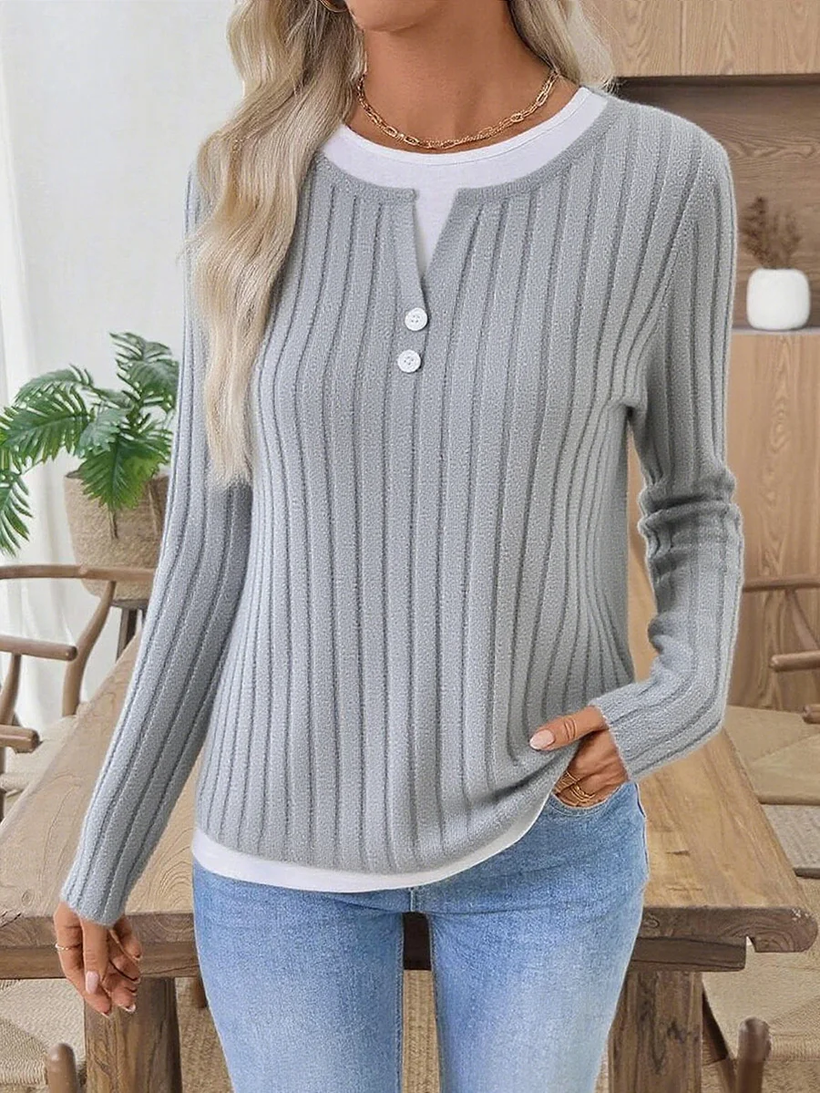 Women Plain V Neck Casual Long Sleeve T-shirt
