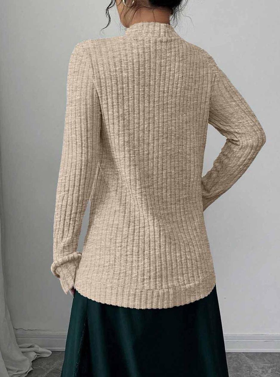 Women's Solid Color Cardigan Ribbed Brushed Stitching Long-Sleeved Jacket