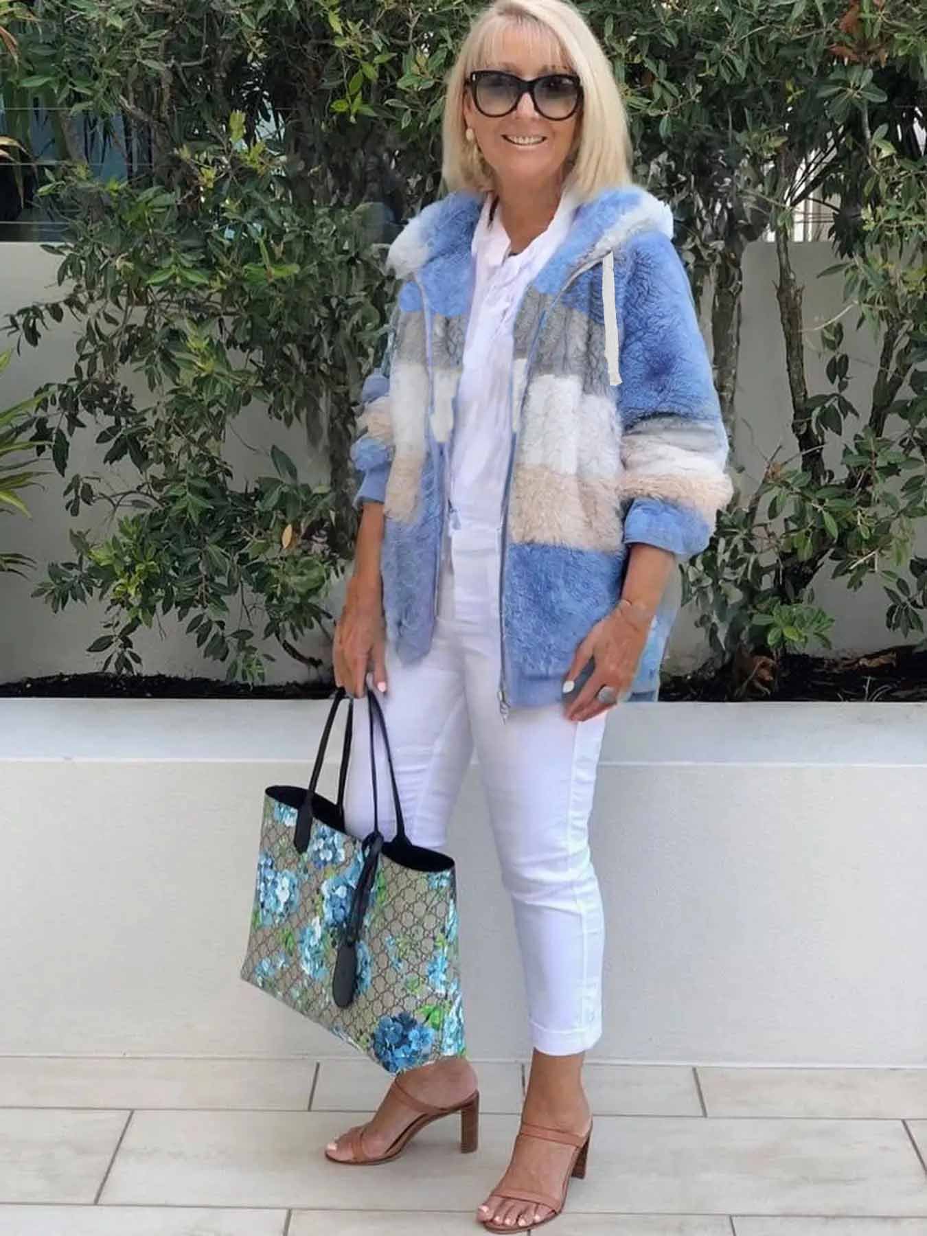 Women's Autumn And Winter Warm Plush Patchwork Zipper Pocket Hooded Loose Thick Coat