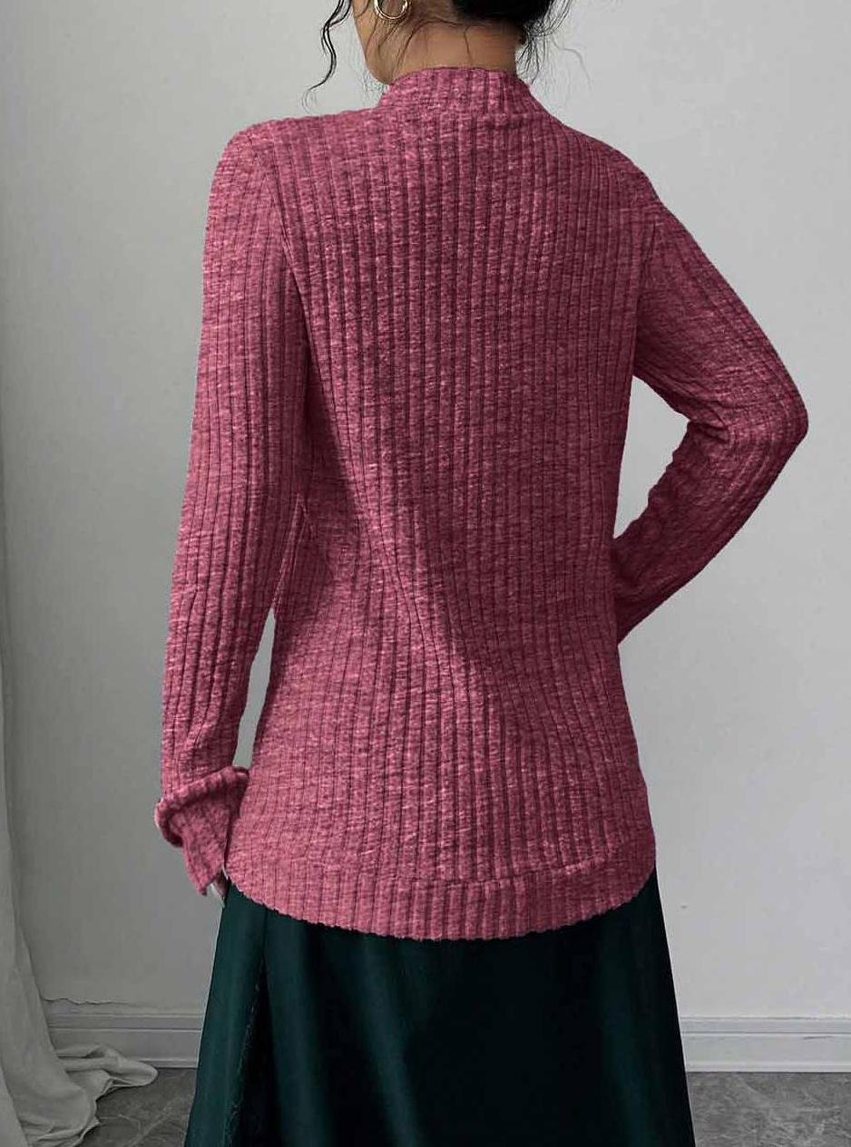 Women's Solid Color Cardigan Ribbed Brushed Stitching Long-Sleeved Jacket