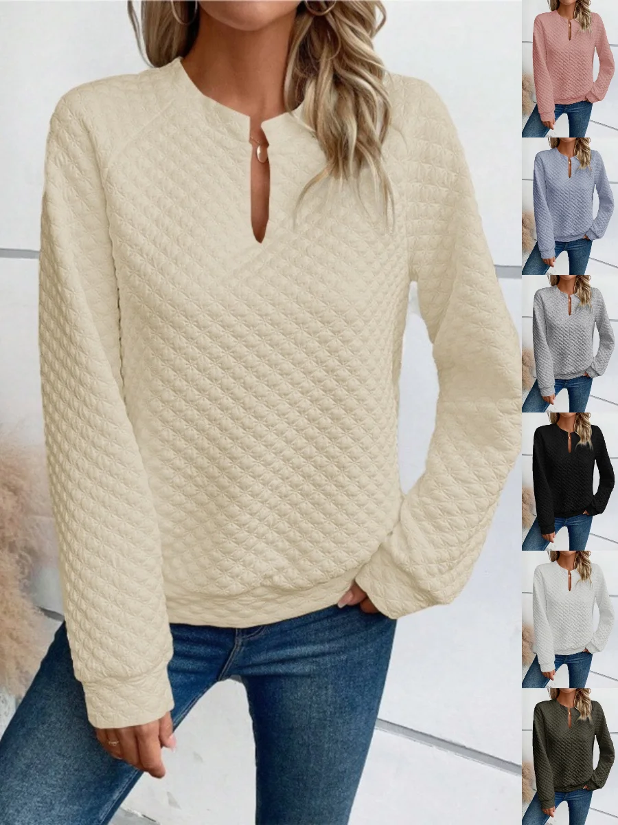 Sports Embossed Loose V Neck Sweatshirt