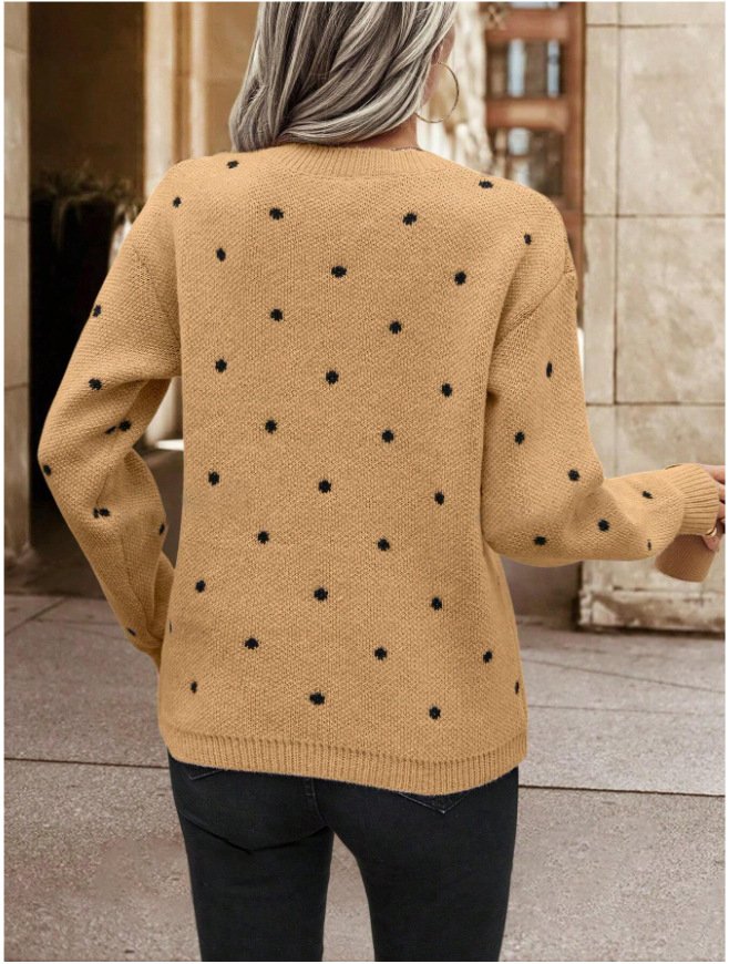 Casual Polka Dots Loose Crew Neck Sweater