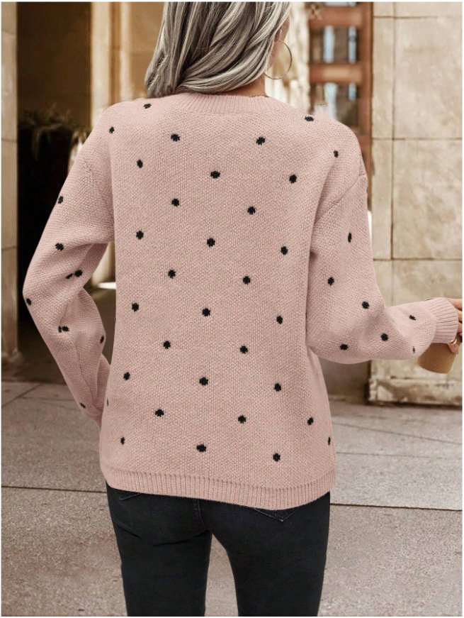 Casual Polka Dots Loose Crew Neck Sweater