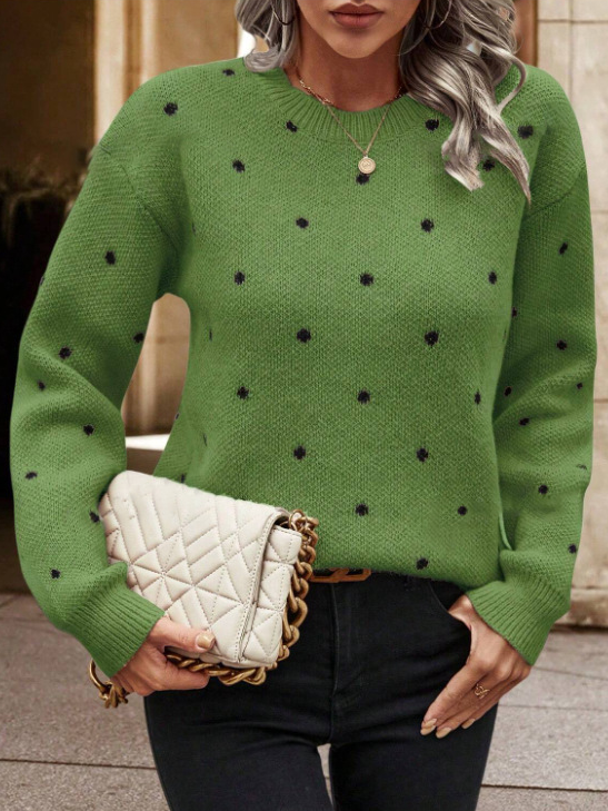 Casual Polka Dots Loose Crew Neck Sweater