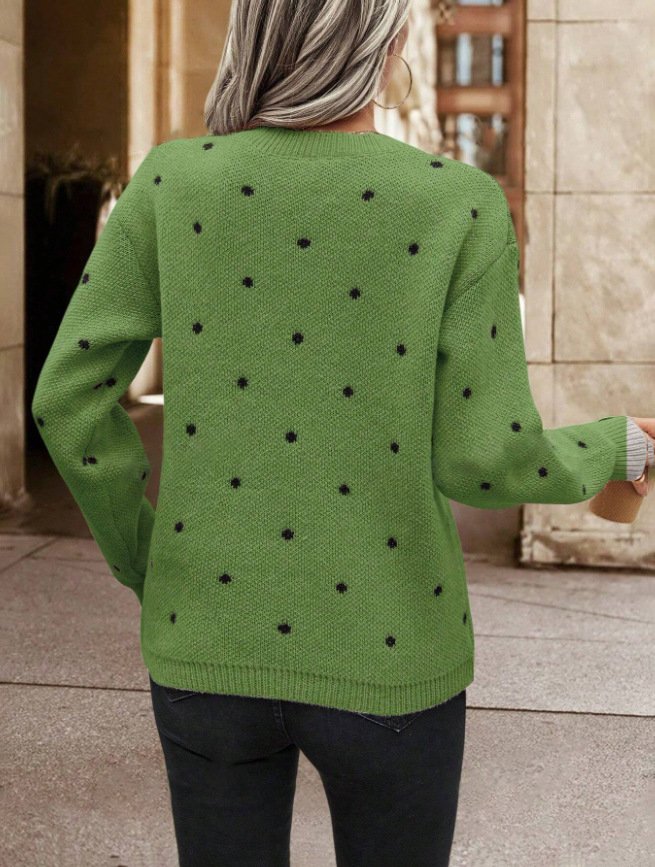 Casual Polka Dots Loose Crew Neck Sweater