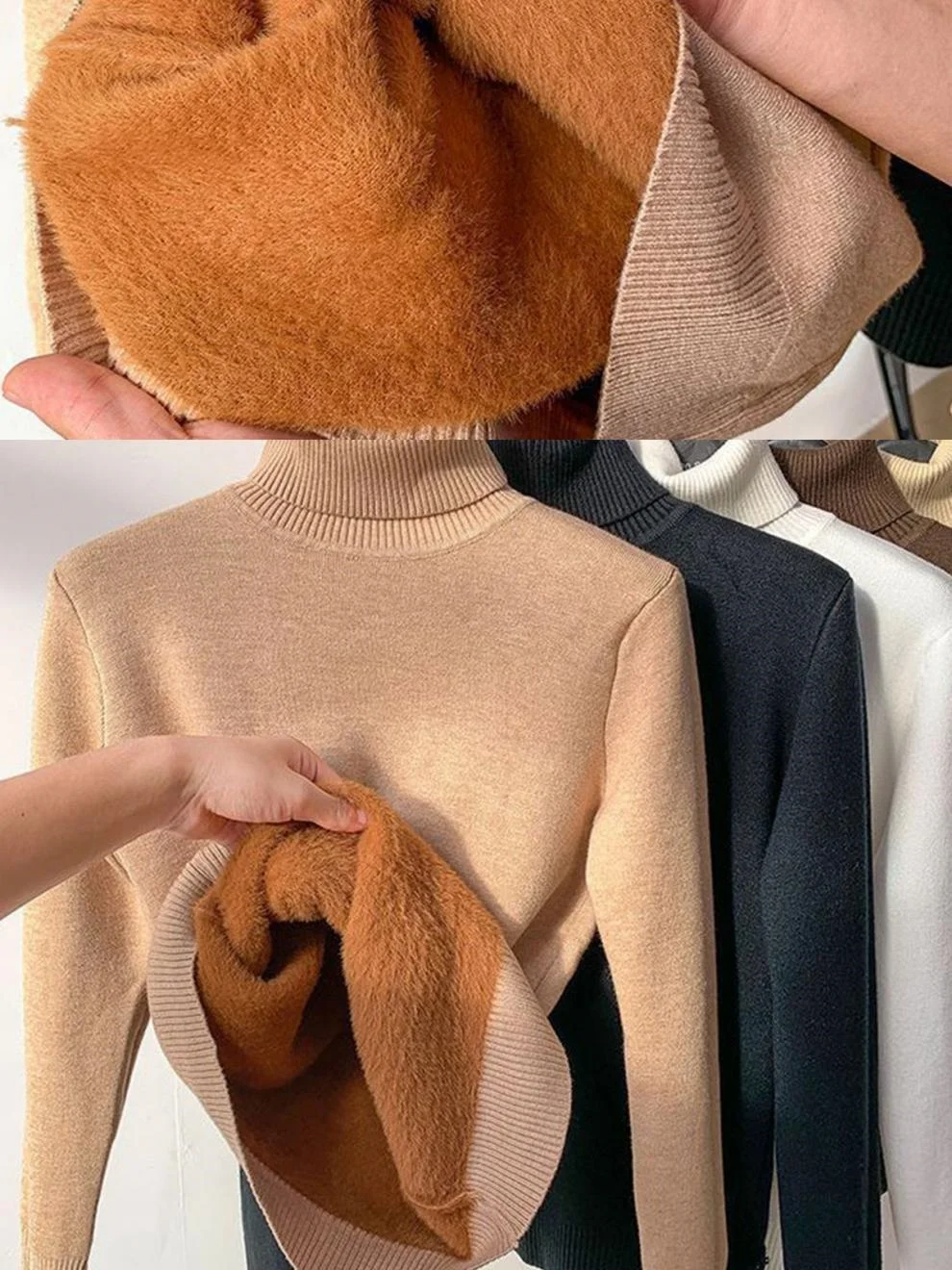 Women Plain Turtleneck Vintage Long Sleeve T-shirt