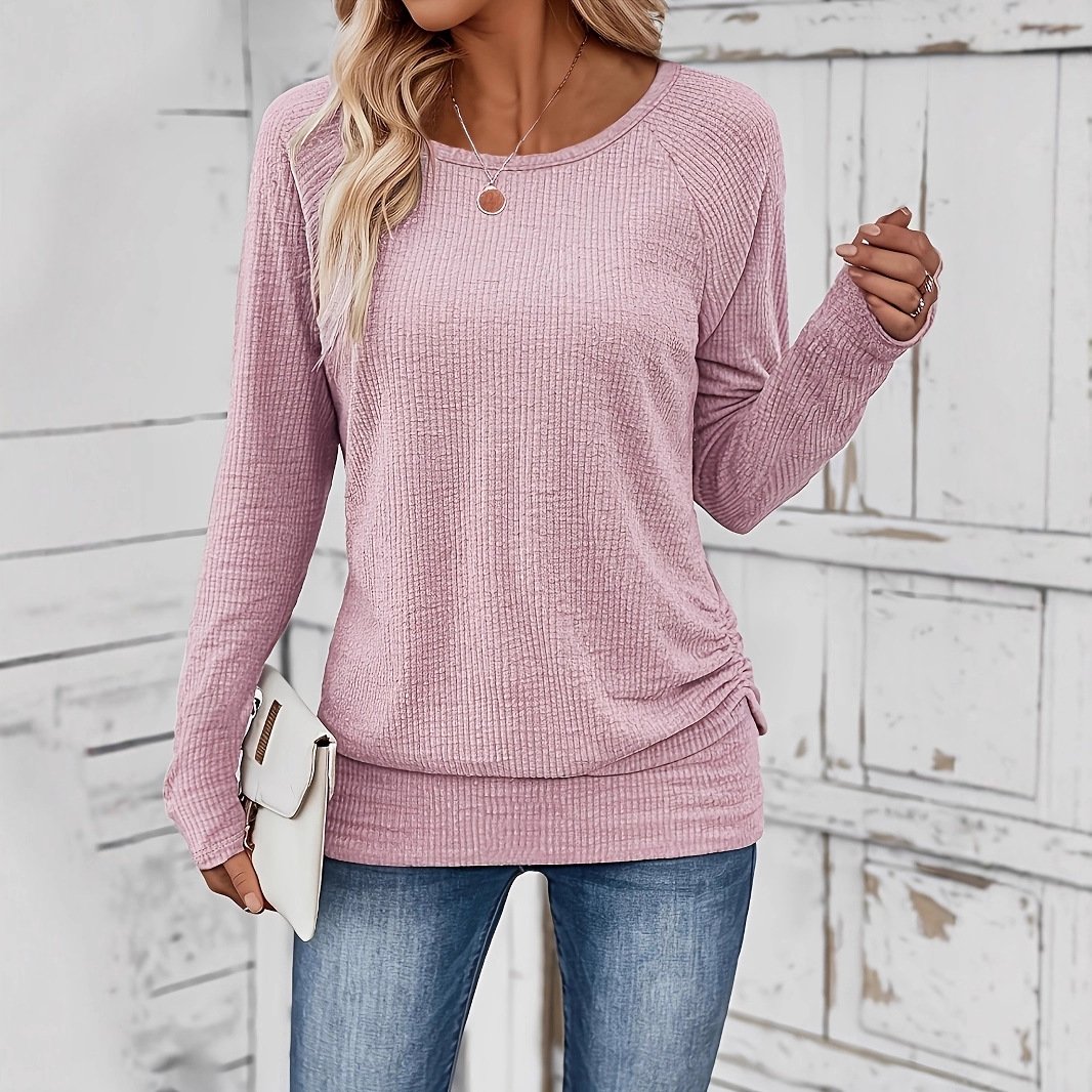 Women Plain Crew Neck Casual Long Sleeve T-shirt