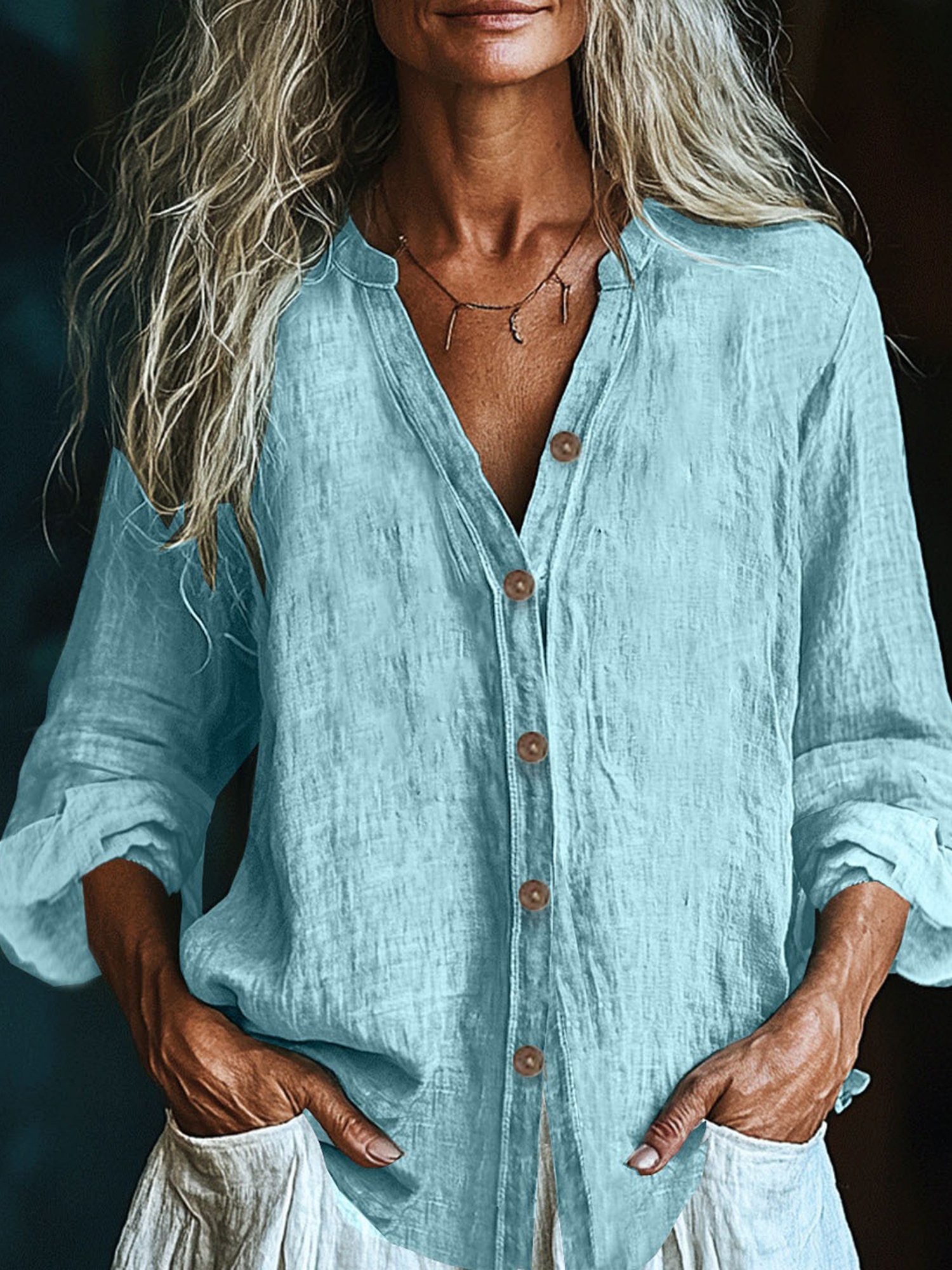Casual Plain V Neck Shirt