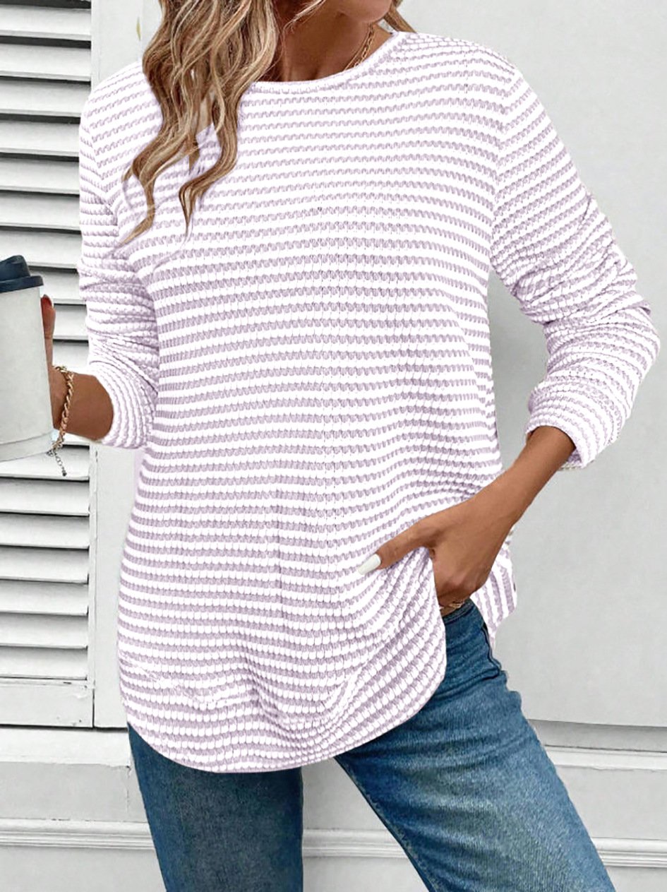 Women Striped Crew Neck Casual Long Sleeve T-shirt