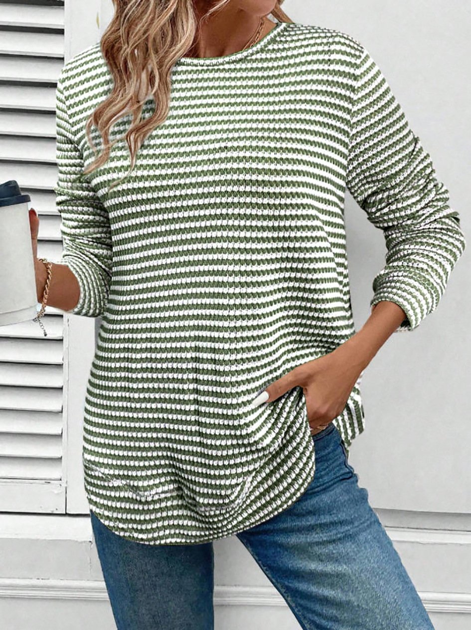 Women Striped Crew Neck Casual Long Sleeve T-shirt