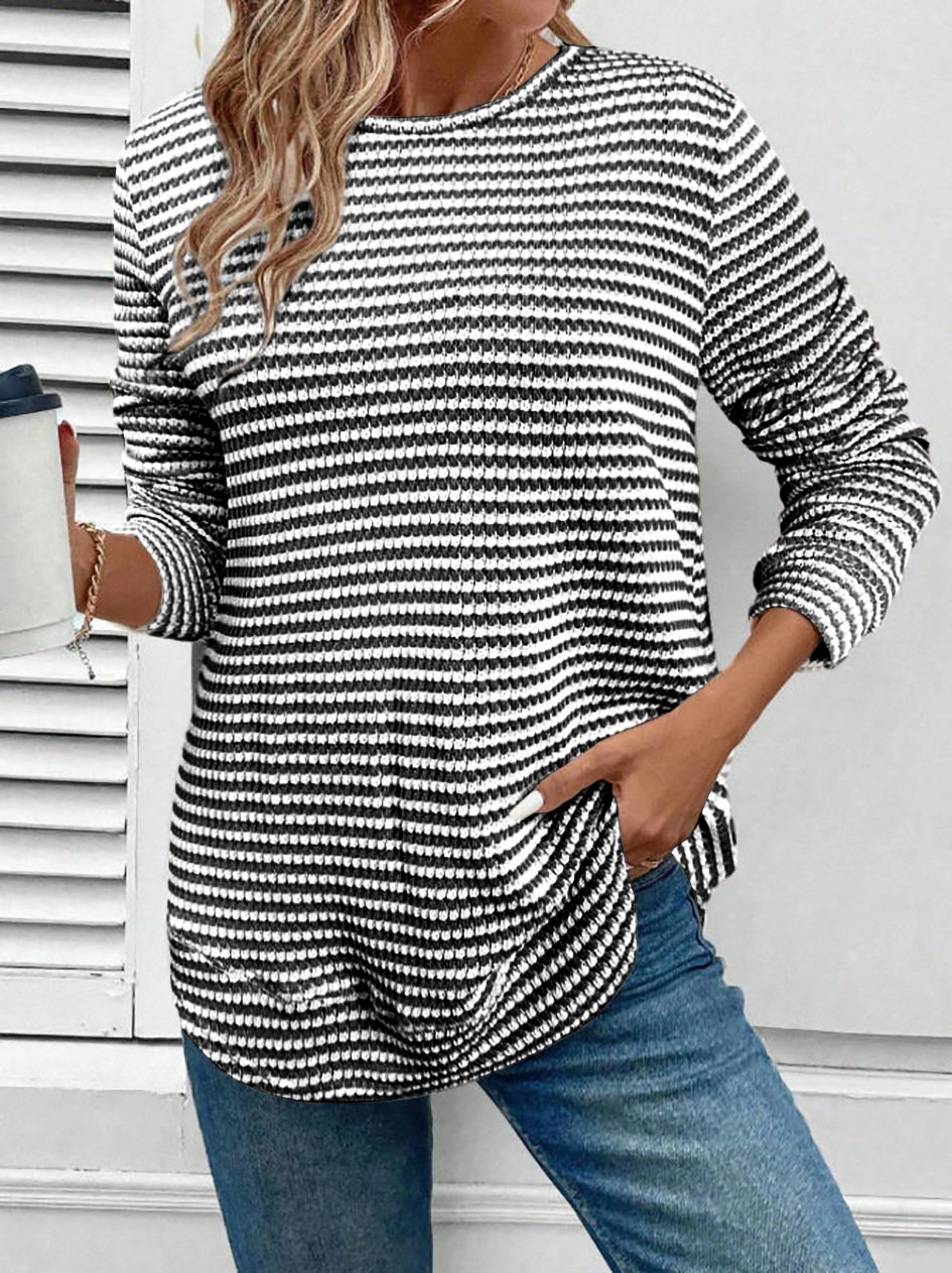 Women Striped Crew Neck Casual Long Sleeve T-shirt