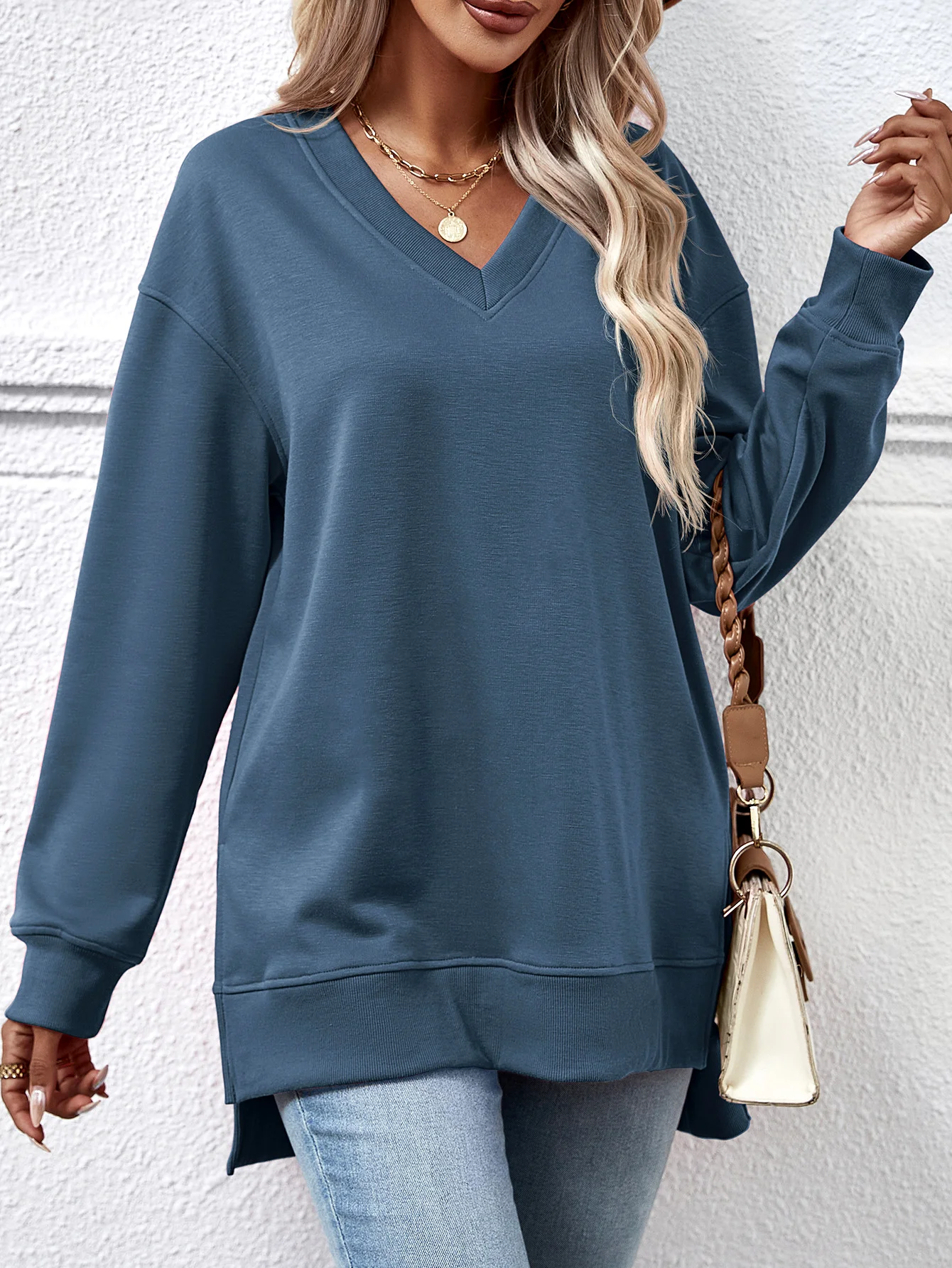Crew Neck Plain Casual Sweatshirt