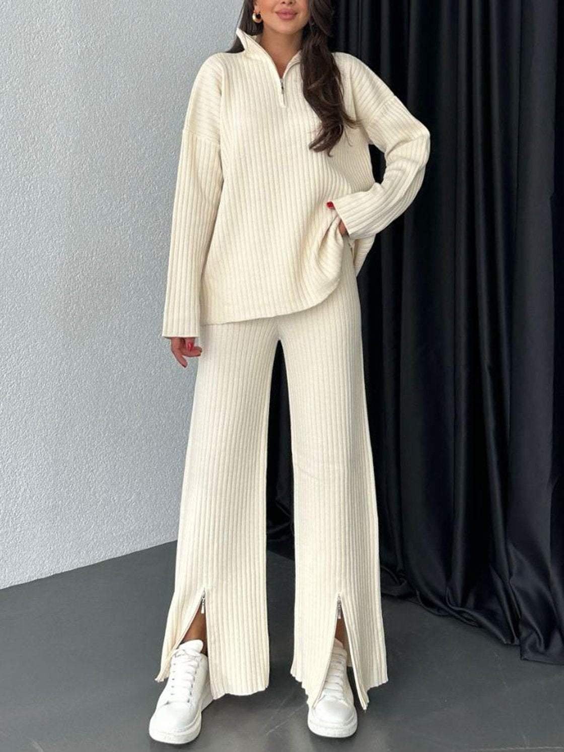 Women's Embossed Plain Daily Going Out Two-Piece Set Apricot Casual Spring/Fall Top With Pants Matching Set