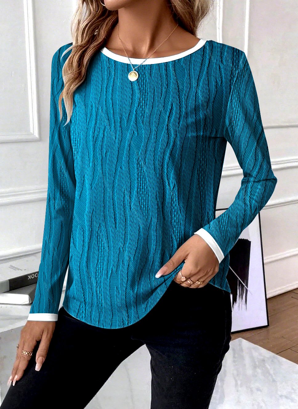 Women Plain Crew Neck Casual Long Sleeve T-shirt