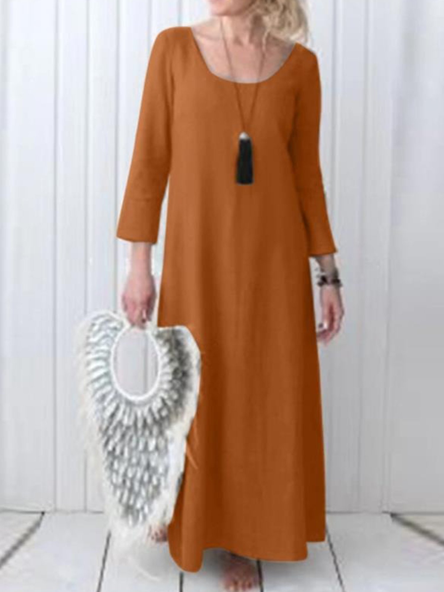 Casual Plain Crew Neck Maxi Dress