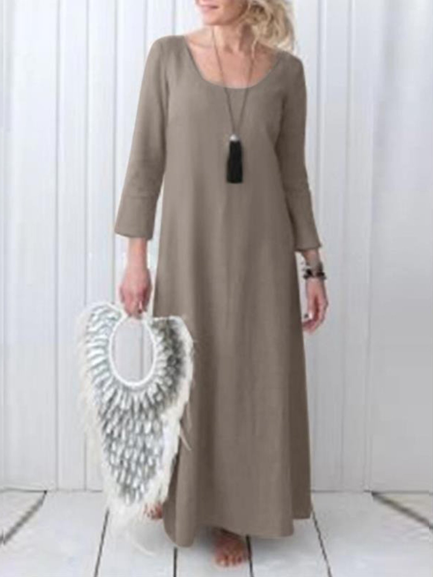 Casual Plain Crew Neck Maxi Dress