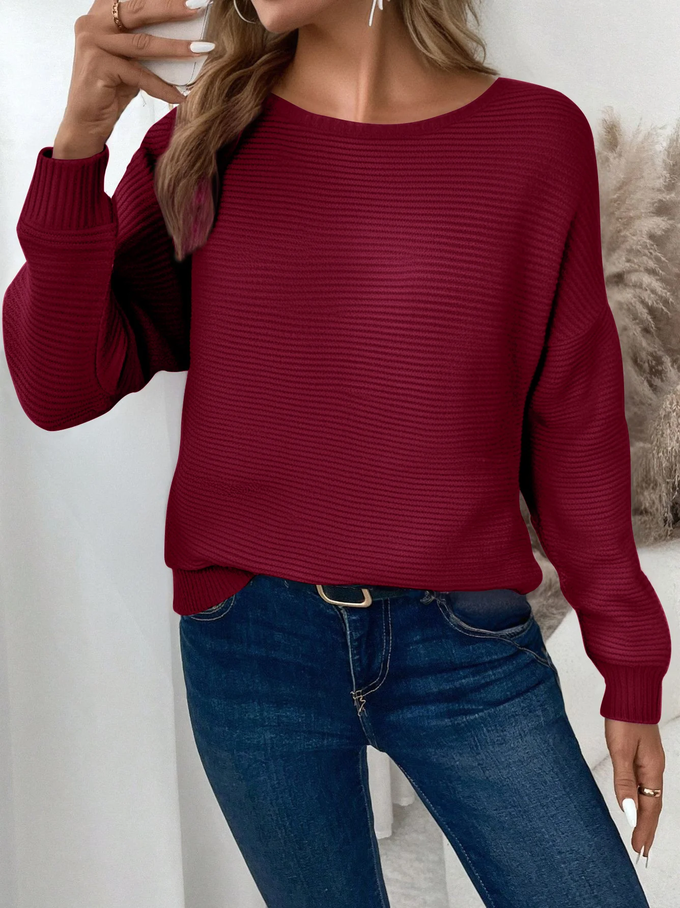 Women Plain Crew Neck Casual Long Sleeve T-shirt