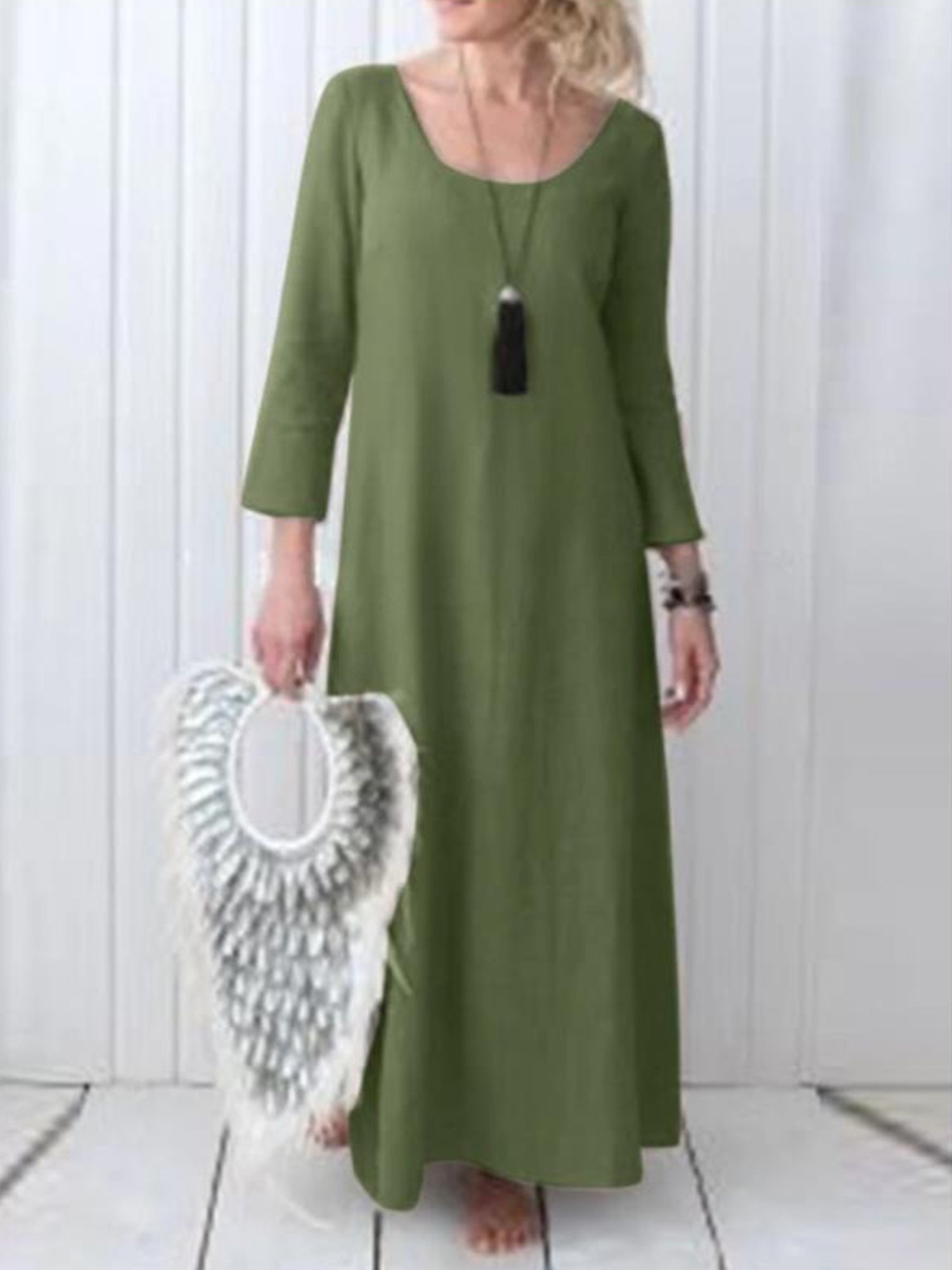 Casual Plain Crew Neck Maxi Dress