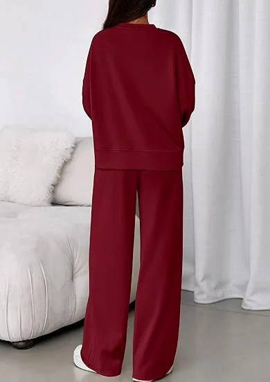 Plain Casual Crew Neck Two-Piece Set