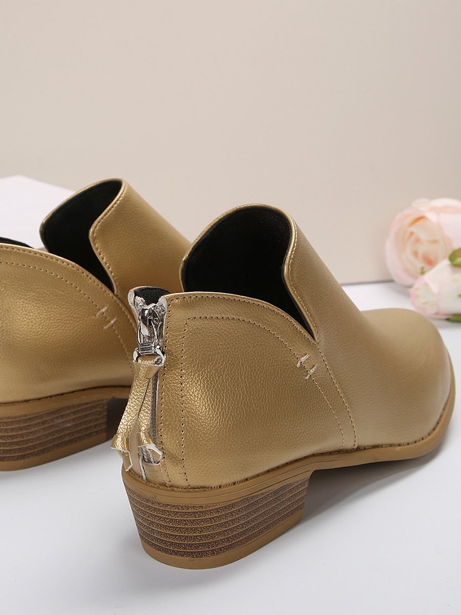 British Style Four Seasons Solid Color Pointed Toe Casual Rear Zipper Low Heel Thick Heel Single Shoes