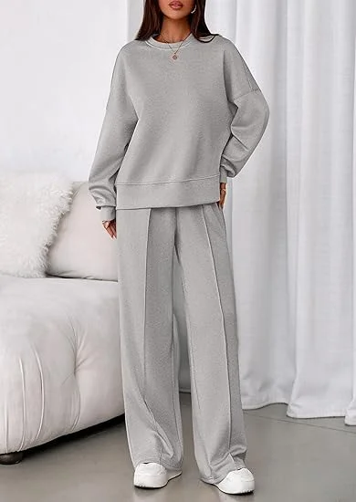 Plain Casual Crew Neck Two-Piece Set