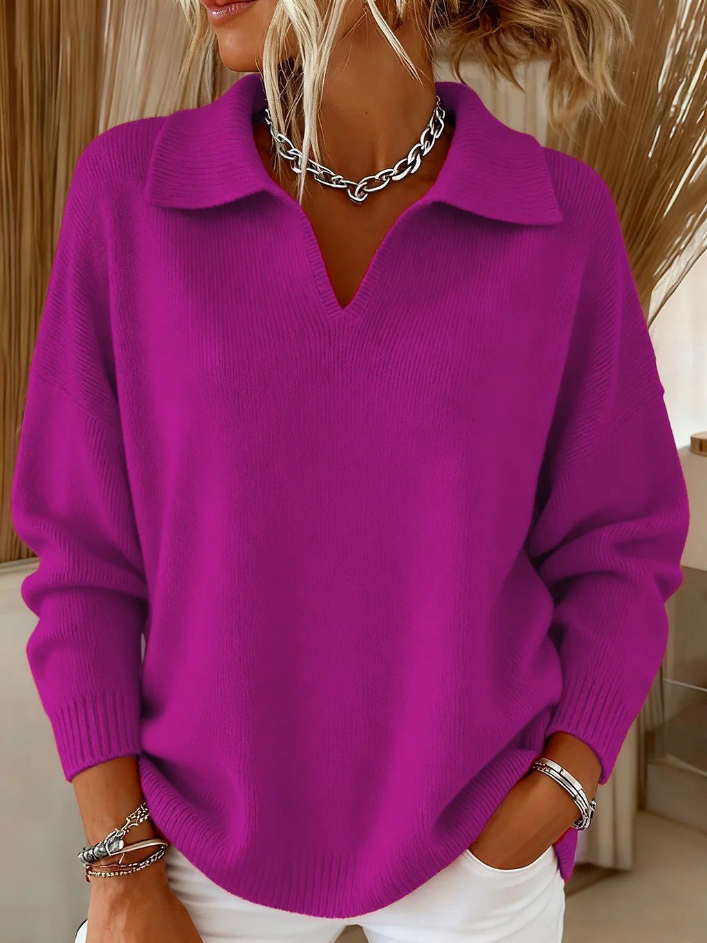 Shawl Collar Plain Simple Loose Sweater