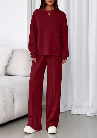 Plain Casual Crew Neck Two-Piece Set