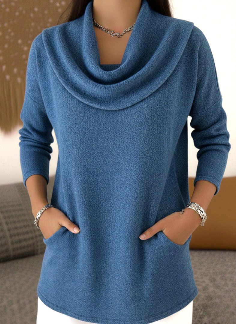 Women Plain Mock Neck Casual Long Sleeve T-shirt