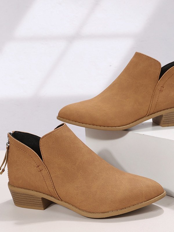 British Style Four Seasons Solid Color Pointed Toe Casual Rear Zipper Low Heel Thick Heel Single Shoes