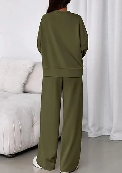 Plain Casual Crew Neck Two-Piece Set