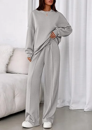 Plain Casual Crew Neck Two-Piece Set