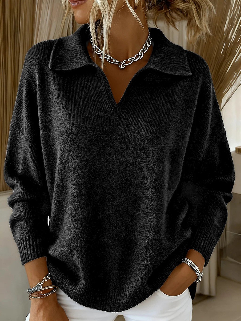 Shawl Collar Plain Simple Loose Sweater