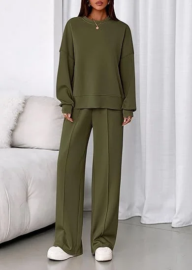 Plain Casual Crew Neck Two-Piece Set