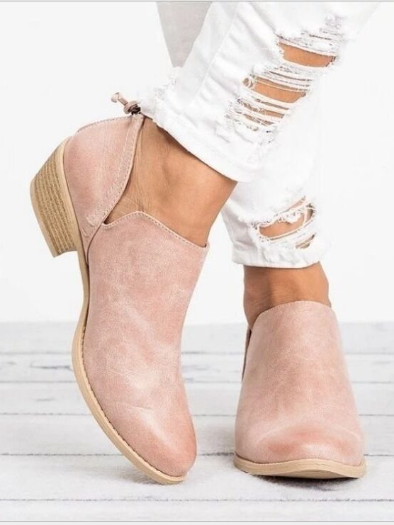 British Style Four Seasons Solid Color Pointed Toe Casual Rear Zipper Low Heel Thick Heel Single Shoes