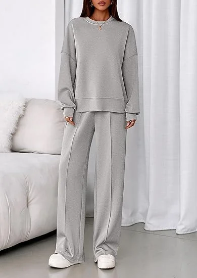 Plain Casual Crew Neck Two-Piece Set