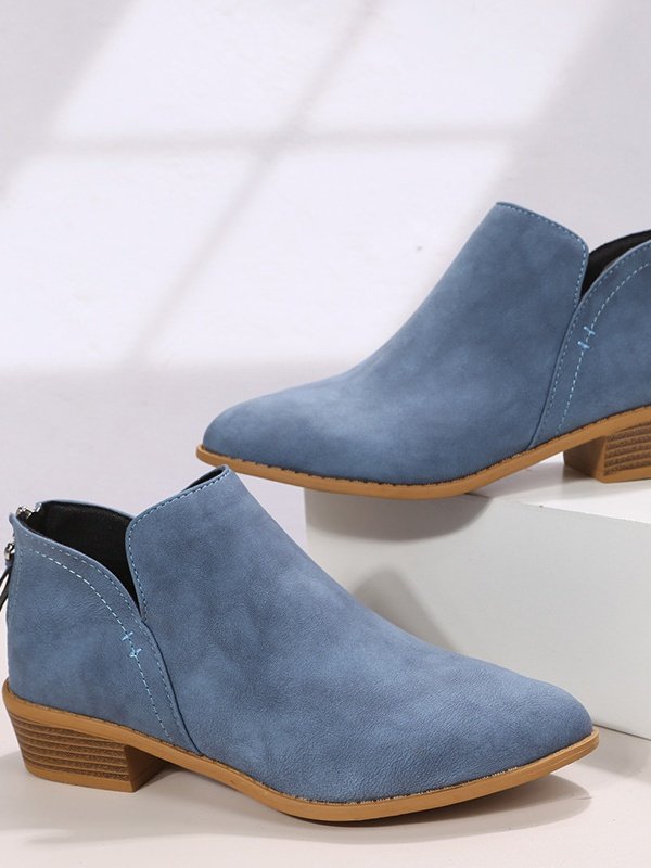 British Style Four Seasons Solid Color Pointed Toe Casual Rear Zipper Low Heel Thick Heel Single Shoes