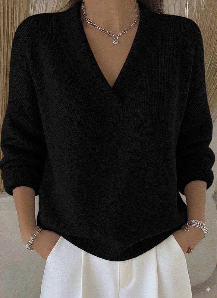 Plain Casual V Neck Loose Sweater