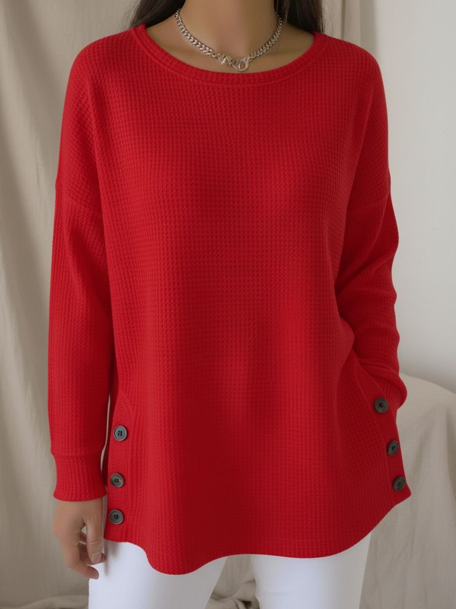 Women Plain Crew Neck Casual Long Sleeve T-shirt