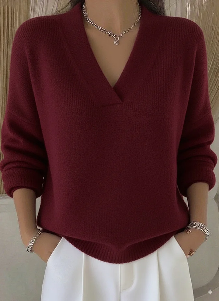 Plain Casual V Neck Loose Sweater