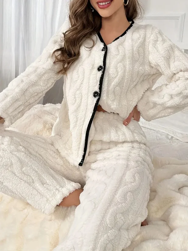 Plain Fluff/Granular Fleece Fabric Simple Lounge Set