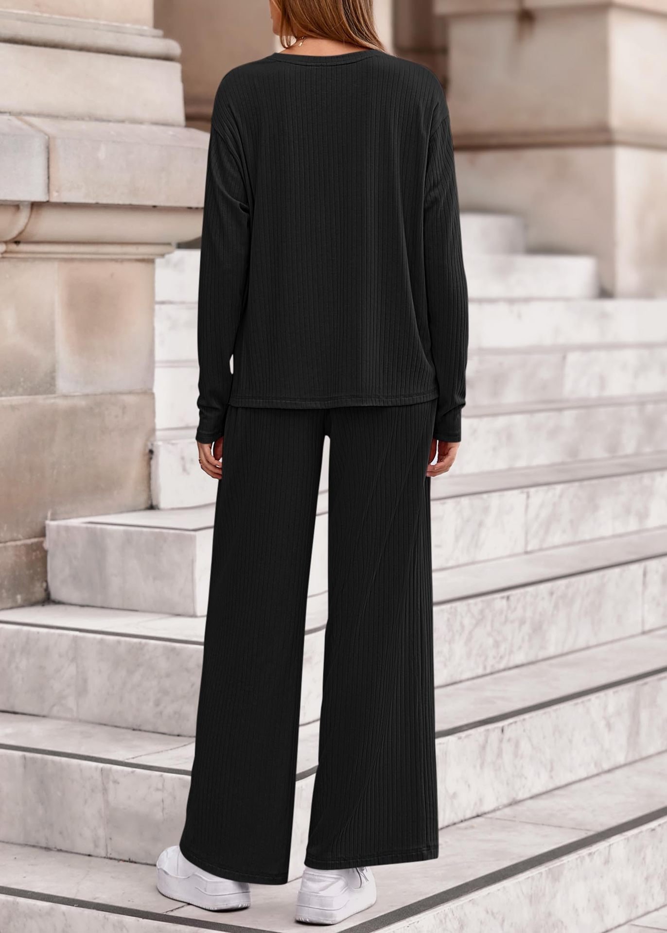 Casual Regular Fit Plain Crew Neck Two-Piece Set