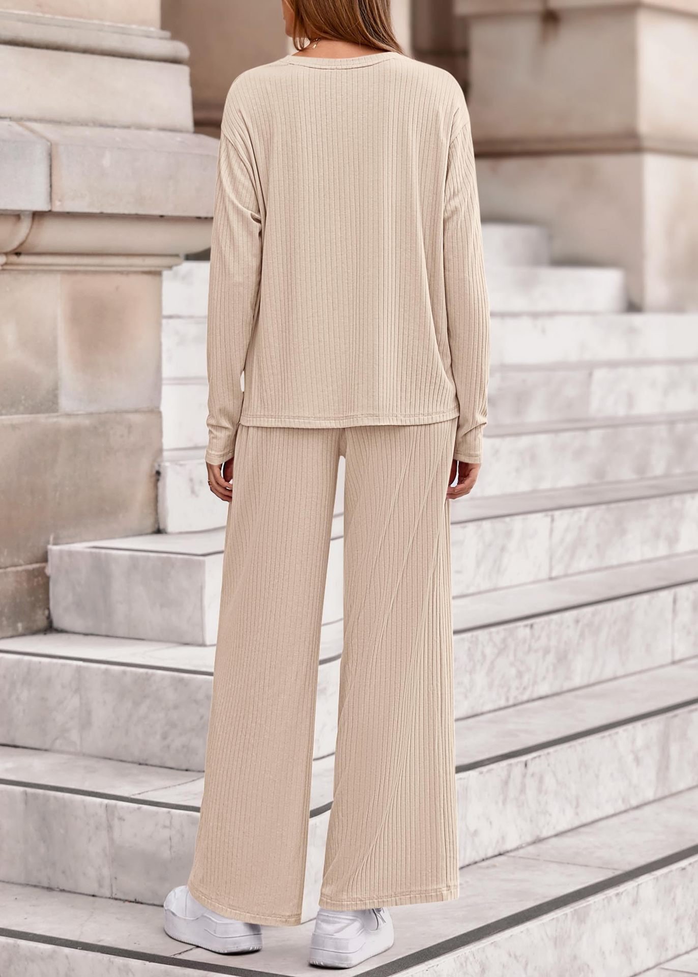 Casual Regular Fit Plain Crew Neck Two-Piece Set