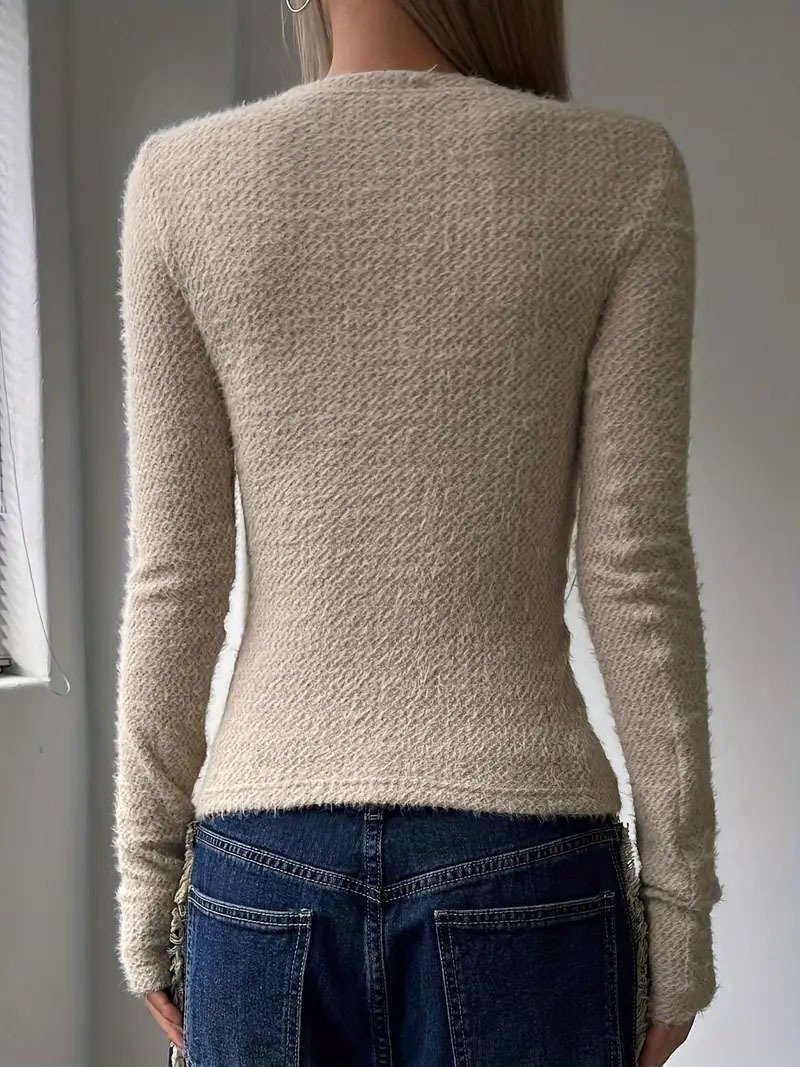 Women Plain Crew Neck Casual Long Sleeve T-shirt
