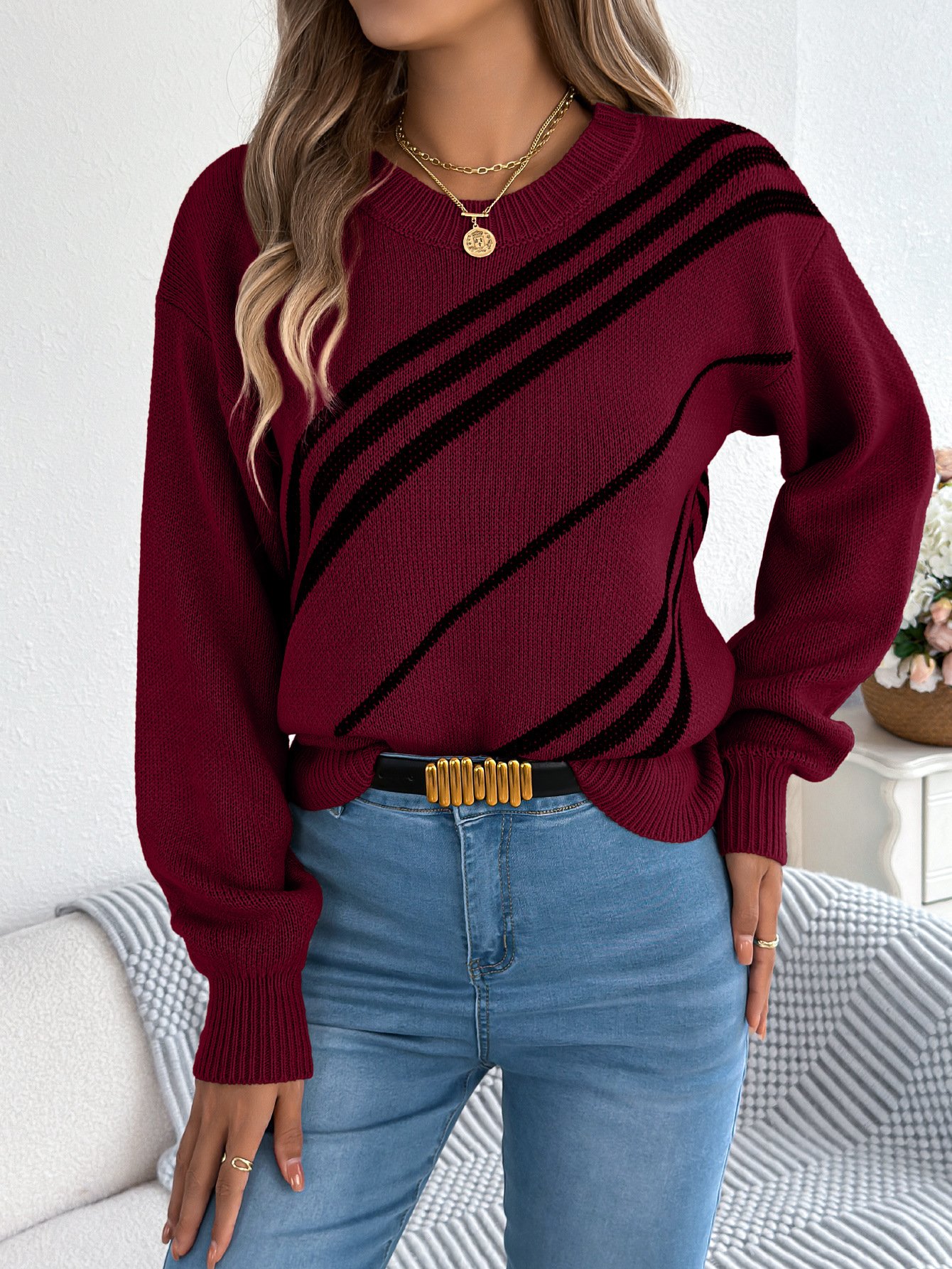 Geometric Regular Fit Casual Sweater