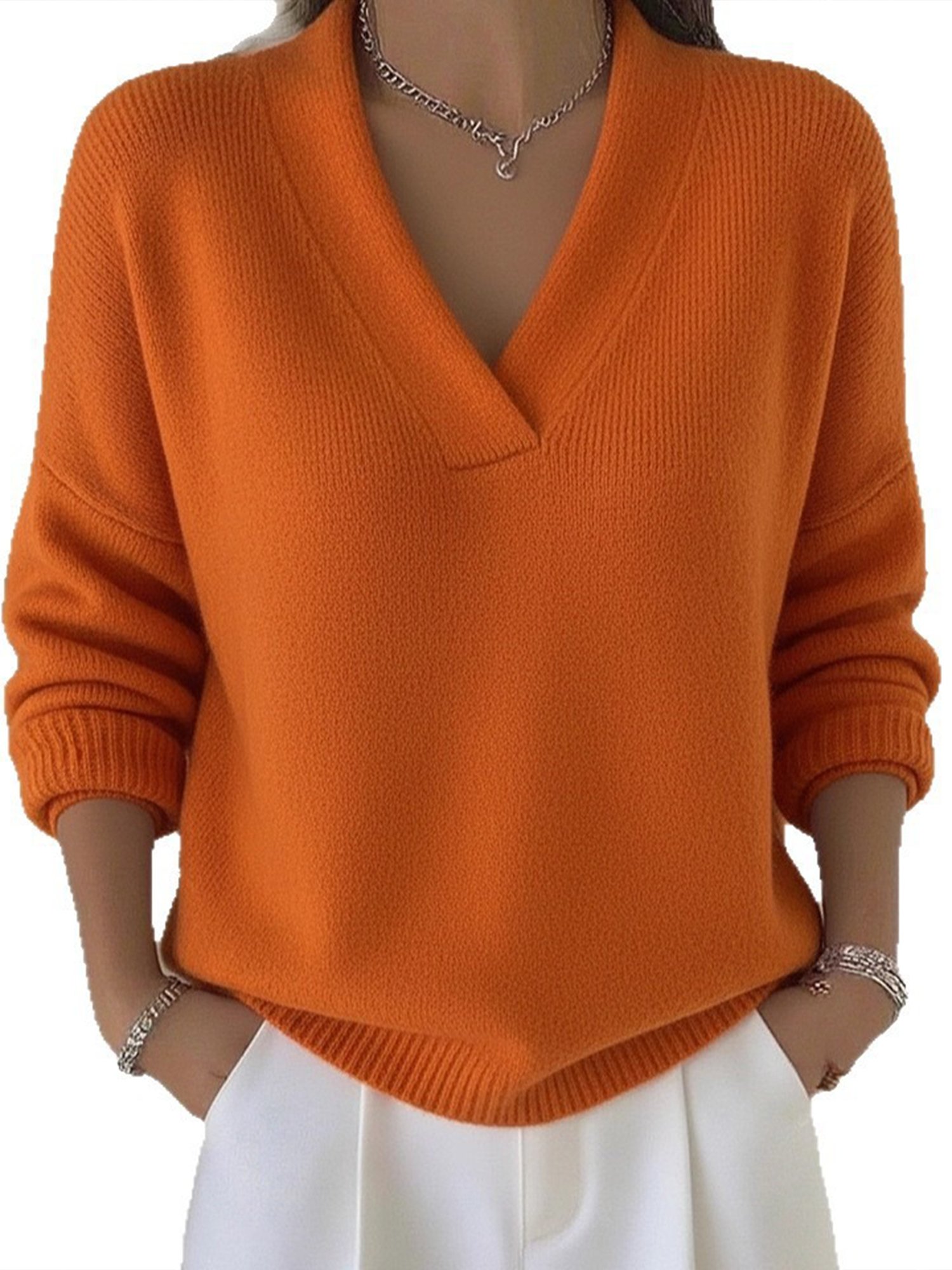 Casual Plain V Neck Sweater