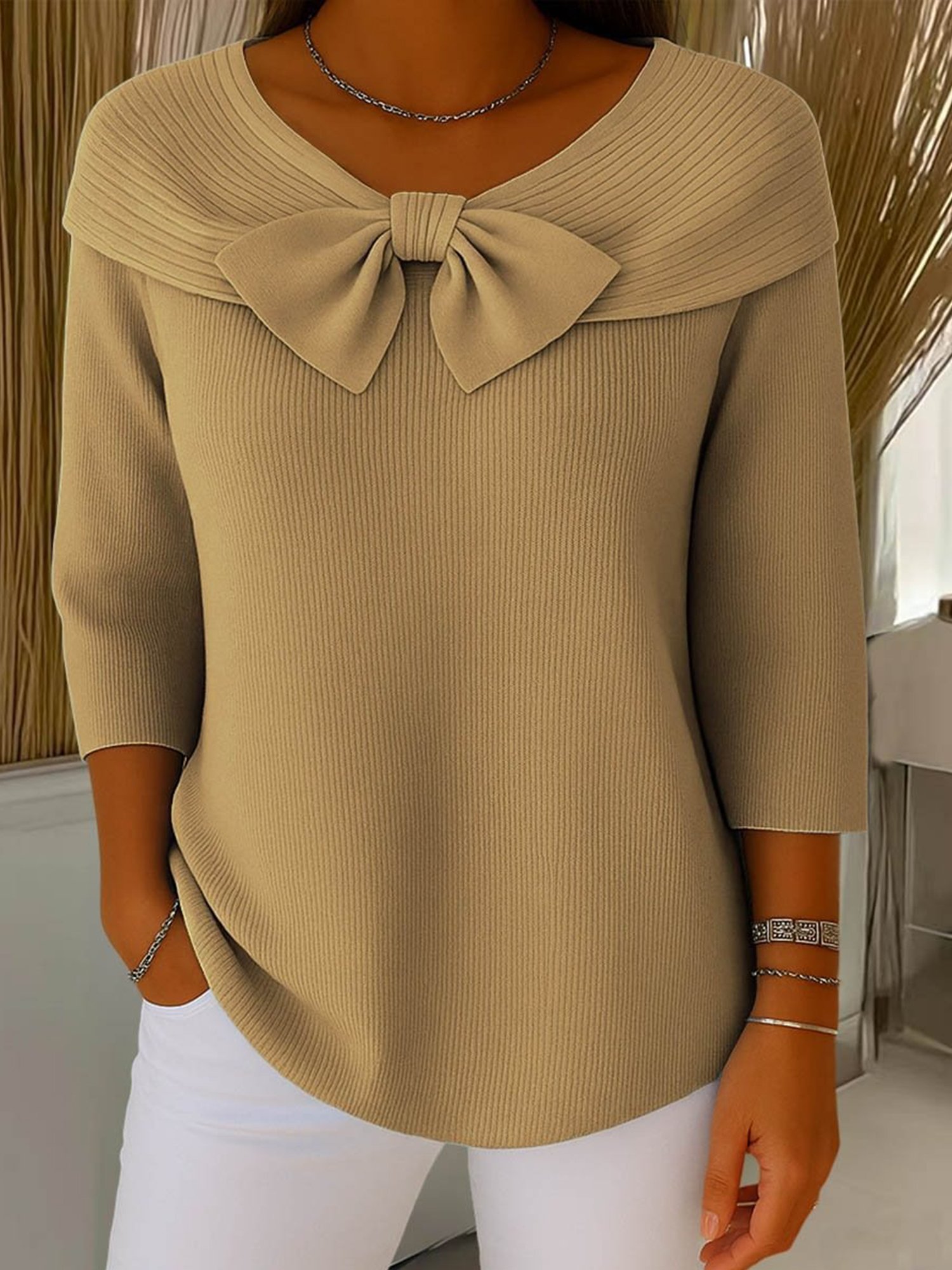 Urban Plain Bow Crew Neck Sweater