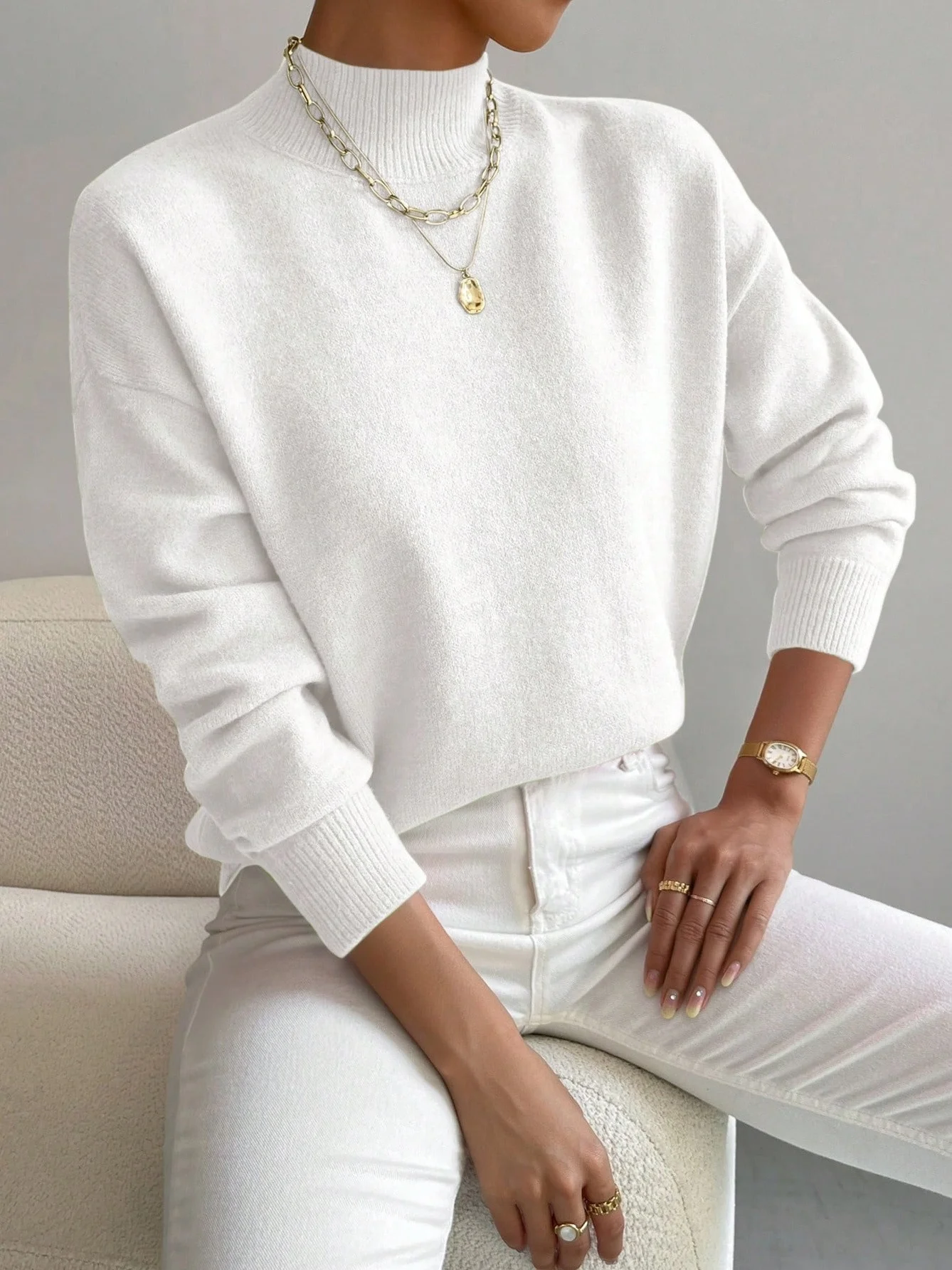 Plain Mock Neck Street Sweater