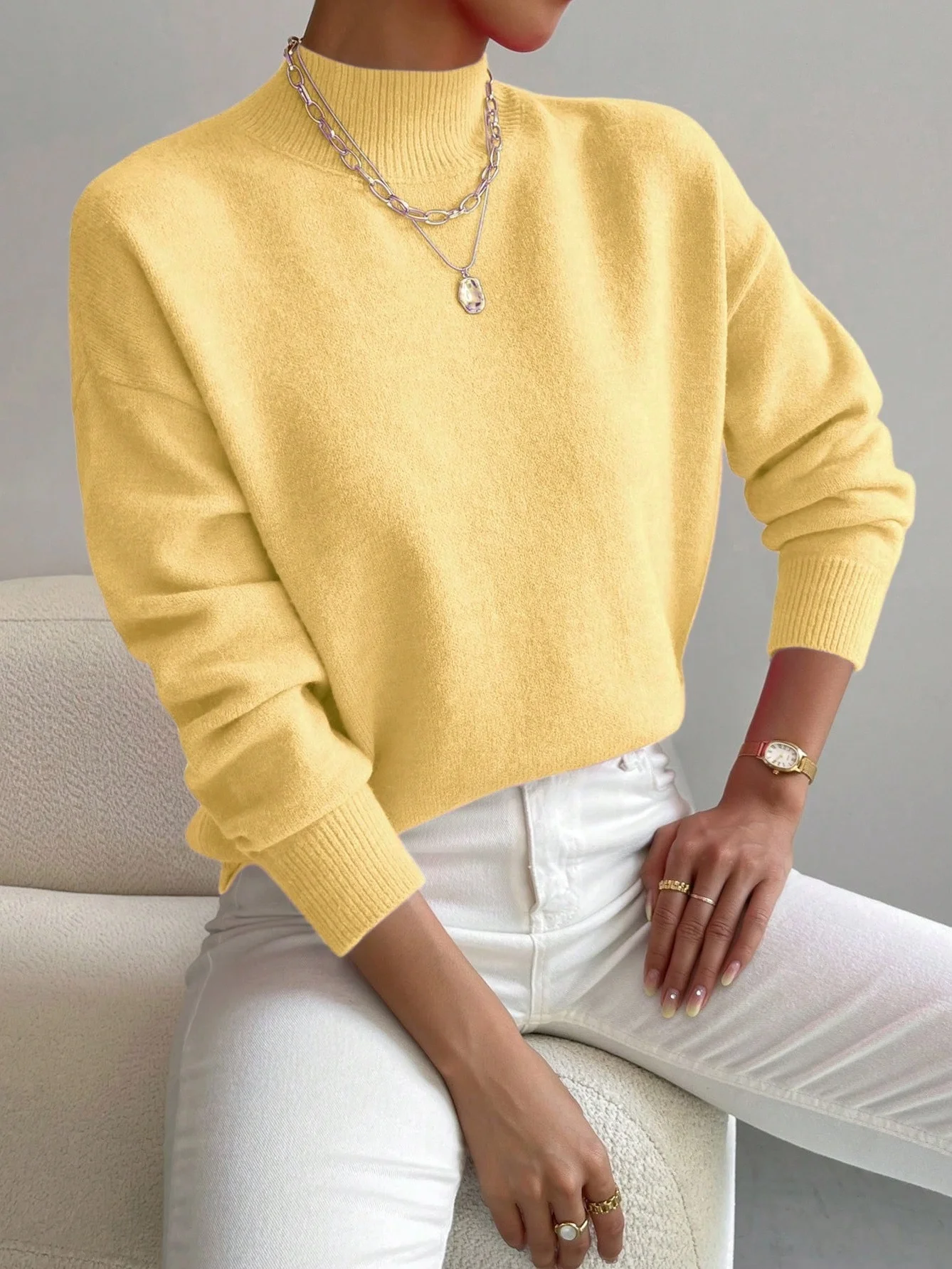 Plain Mock Neck Street Sweater