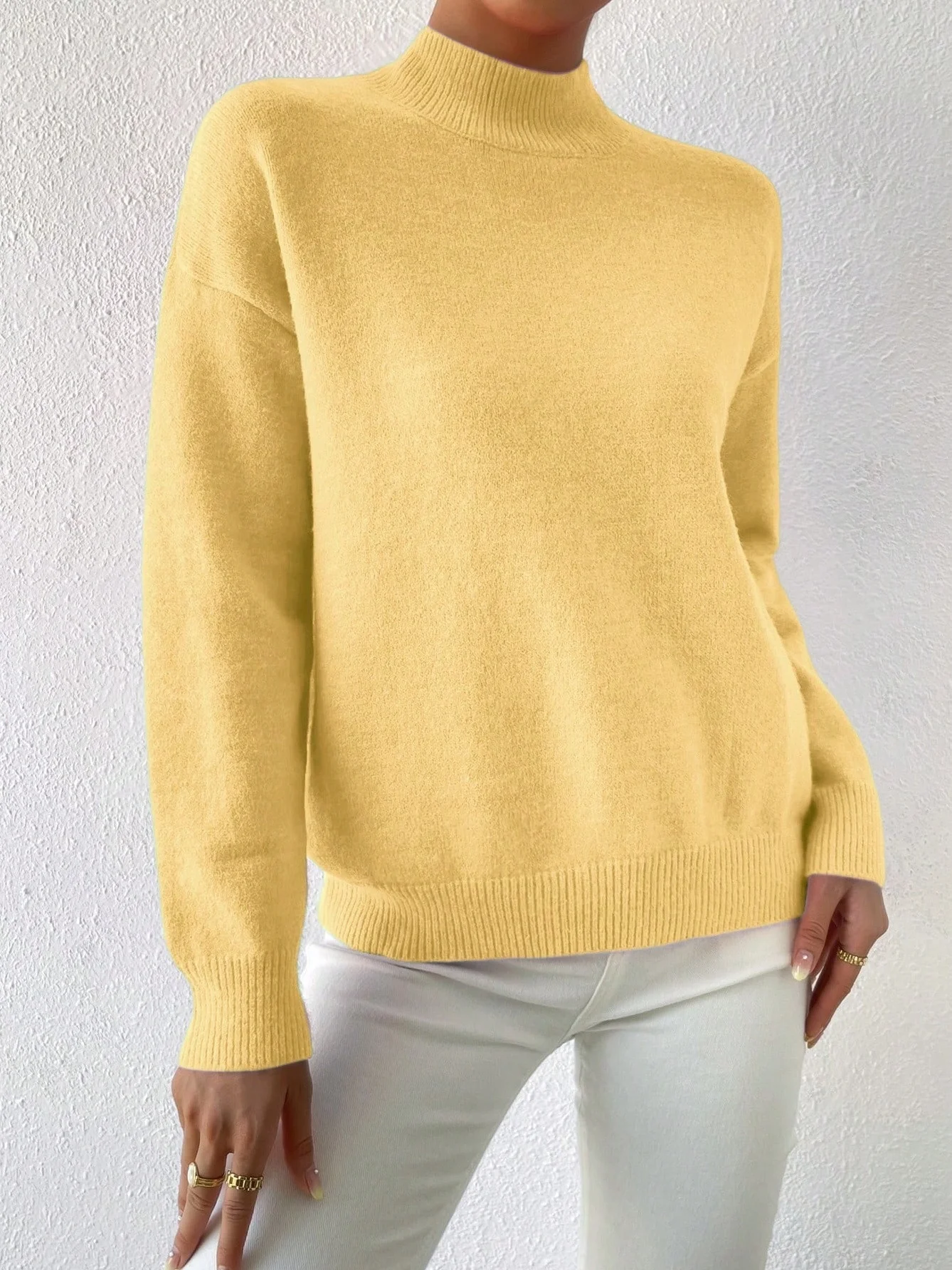 Plain Mock Neck Street Sweater
