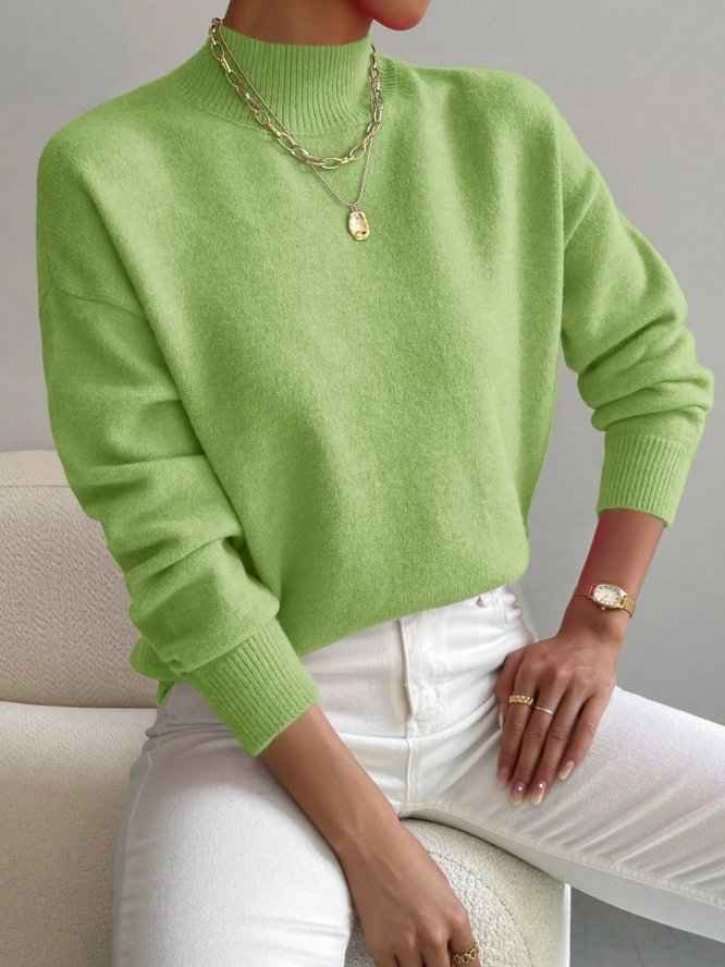 Plain Mock Neck Street Sweater